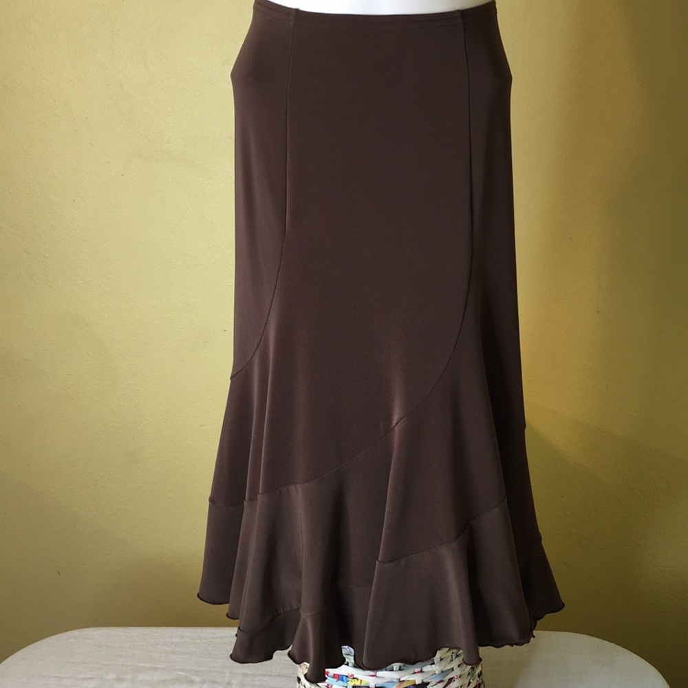 Joseph Ribhoff Brown Swirly Ruffly Midi Skirt E-47